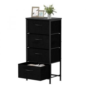 COSTWAY Commode 4 Tiroirs en Tissu, Dessus en Bois, Poign&eacute;e et Cadre en M&eacute;tal, pour Salon, Bureau, Placard, Noir