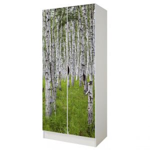 Leomark Armoire blanche deux portes Roma motif Forêt de bouleaux