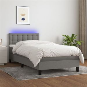 VidaXL Sommier à Lattes de Lit avec Matelas et LED, Lit Rembourré, Lit Simple, Lit Adulte de Chambre à Coucher Intérieur, Moderne, Gris Foncé 90x190cm