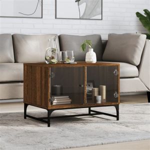 VidaXL Table basse avec portes en verre chêne marron 68,5x50x50 cm