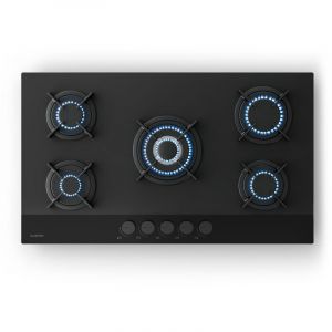 Klarstein Velaire Plaque de Cuisson Gaz 5 Feux - 10400W, Verre, Allumage Électrique, Sécurité Anti-Flamme, Compatible gpl & Gaz Naturel, 90cm, Kit