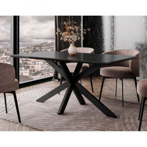 Tom - table à manger - plateau effet marbre - pieds en métal - 4 à 6 personnes - noir