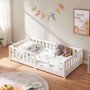 Lit enfant Tanna bois de pin 80 x 160 cm blanc [en.casa]
