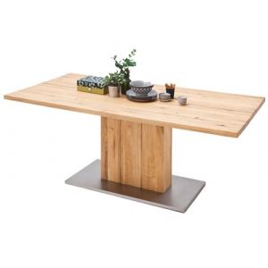 Image de Pegane Table à manger en chêne massif huilé avec dessus divisé - L160 x H77 x P90 cm