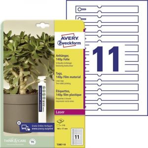AVERY Zweckform T3007-10 Lot de 110 étiquettes à passants résistantes aux intempéries (160 x 17 mm sur A4, étiquettes à passants imprimables des deux côtés, porte-clés indéchirables, inscriptions