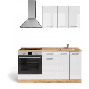 Cuisine R-Line, Blanc brillant/Chêne doré, 160cm avec meuble four encastrable sans PT, Vicco
