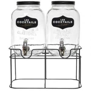 Set de 2 distributeurs &agrave; boisson 4L en verre avec robinet style bistrot