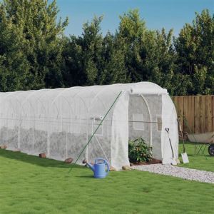 VidaXL Serre avec cadre en acier blanc 36 m&sup2; 18x2x2 m, polytunnel, serre &agrave; cadre froid, serre pour tomate, serre de jardin, serre pour culture