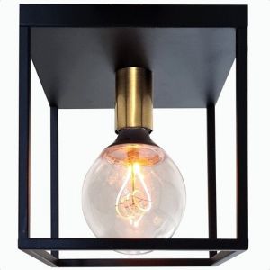 Plafonnier industriel Goliving - Plafonnier - Lampe - E27 - 230V - Source lumineuse exclue - Métal - 22 x 22 x 22 cm - Noir/Doré