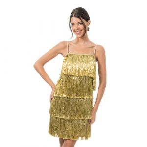 Ruedelafete Robe scintillante à franges, Or taille L