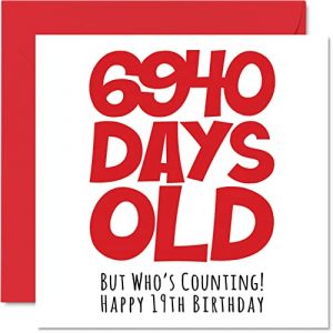 Stuff4 Carte d'anniversaire humoristique pour 19 ans pour homme et femme – 6940 jours – Carte d'anniversaire amusante pour adolescent, 145 mm x 145 mm