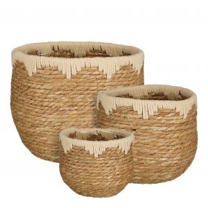 Mica Decorations Jorck Plant Basket - Lot de 3 - H24 x Ø26 cm - Seagrass - Beige, Brown