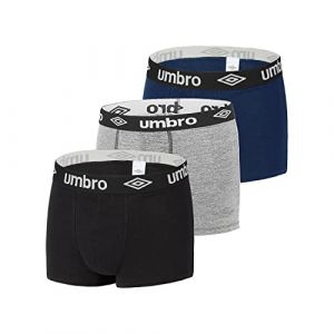 Umbro Boxer Homme Coton, Calecon Homme, Hypoallerg&eacute;nique, Respirant (Lot de 3), Noir, Bleu, Gris, Taille L