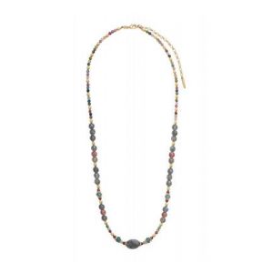 Image de Satellite Collier de perles gemmes féminin grenat quartz et labradorite I rouge Multicolore