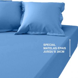 Drap-housse grand bonnet coton TERTIO - Bleu Azur