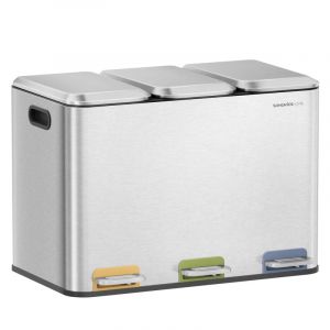 Image de Poubelle triple de cuisine 3 x 15 L avec couvercles m&eacute;tallique