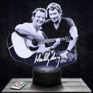 Lampe 3D - David et Johnny Hallyday - Accessoire Objet Cadeau David et Johnny Hallyday - Veilleuse Led Tactile avec socle au