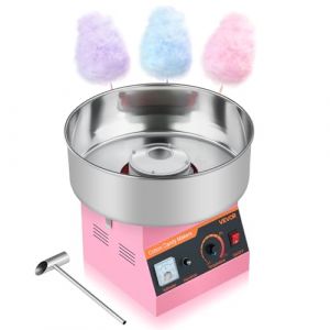 VEVOR Machine &agrave; Barbe &agrave; Papa &Eacute;lectrique 1000 W, Appareil &agrave; Barbe &agrave; Papa avec Bol en Acier Inoxydable de 38 cm et Cuill&egrave;re &agrave; Sucre, Nettoyage Facile, pour Faire des Bonbons, F&ecirc;tes Anniversaires, Rose