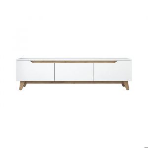 Meuble tv Dguidoli, Buffet de salon, Armoire basse pour tv, Base murale de rangement, 180x35h49 cm, Blanc et Noyer - Dmora