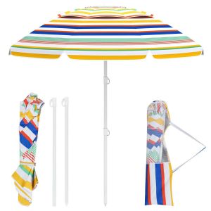 Parasol de plage portable Coast 200 cm Multicolore avec mécanisme d'inclinaison à bouton-poussoir et ancre à sable pour l'extérieur
