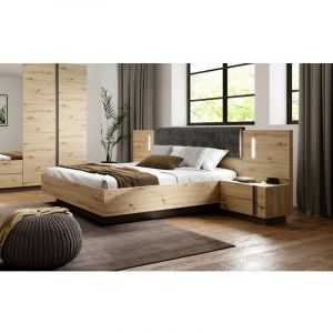 Image de Bobochic Ensemble lit 160x200 sommier relevable inclus et 2 chevets ARCOMA Chêne - Marron