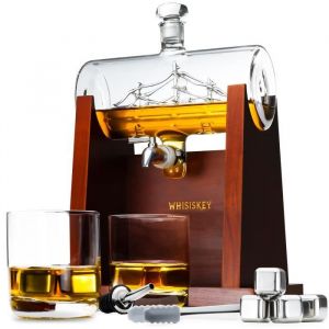 Image de Whisiskey Carafe Whisky - Bateau - 1000 ml - 2 Verre à Whisky, 4 Pierre à Whisky, Bec Verseur - Vin Carafe Decanter - Cadeau homme