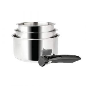 Sitram 713511 -713511-Lot 3 casseroles 16+18+20cm ovible Arpège en INOX, poignée Amovible-Tous Feux Dont Induction, Argent