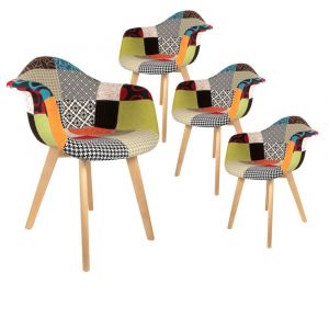 Altobuy Patchwork Lot de 4 Fauteuils Scandinaves Multicolore