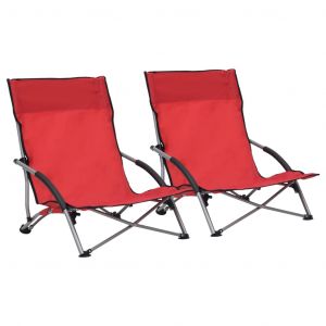 VidaXL Chaises de plage pliables 2 pcs Rouge Tissu Rouge