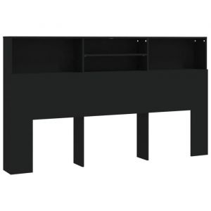 Image de Décoshop26 Tête de lit avec rangement accessoire de lit table de chevet étagère 180 x 19 x 103,5 cm mdf noir - noir