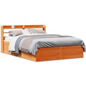 VidaXL Cadre de lit avec tête de lit cire marron 140x190cm bois de pin