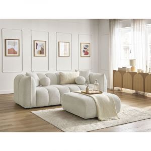 Bobochic Canapé droit fixe 3 places denver avec pouf Beige