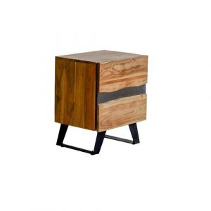Chevet 2 Tiroirs en Acacia Massif et M&eacute;tal Noir - VOLSKA - ALTOBUY