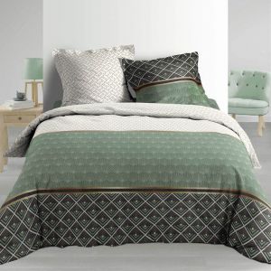 Housse de couette 220x240 + 2 taies Belor coton Percale 78 fils Vert