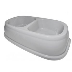 Ecuelle double bol 2 x 400 ml, gris en plastique, pour chien animallparadise Gris