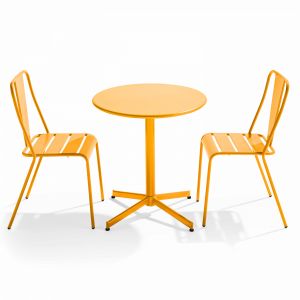 Oviala Ensemble table et 2 chaises de jardin bistrot en métal jaune - Palavas - Jaune