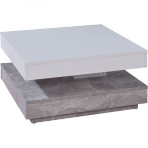 Erano Table basse plateau pivotant et 1 Étagère aspect béton, blanc. - Grise