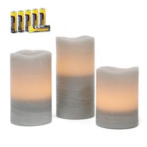 Rhytsing Lot de 3 Bougies Gris LED avec 6H minuteur, Bougies Piliers pour Noël, H10cm/ 12.5cm/ 15cm