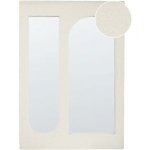 Beliani Miroir Mural Moderne à Suspendre 70 x 100 cm Cadre en mdf Forme Rectangulaire en Tissu Bouclé Blanc Cassé Marcigny
