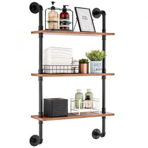 VEVOR Étagère Murale Tuyau Industrielle, 3 Niveaux, Support Mural Flottant Rangement en Bois Rustique, 63x20,5 cm, pour Articles Divers de Cuisine, Chambre à Coucher, Salle de Bain, Salon, Maison