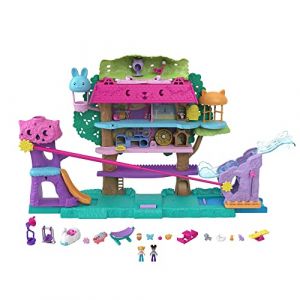 Mattel Polly Pocket Coffret La maison dans les arbres ?Pollyville, Mini Figurines Polly et Shani, 5 étages, Animaux, Accessoires, Jouet Enfant, Dès 4 ans, HJJ98