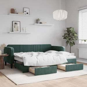 VidaXL Lit de Jour avec Lit Gigogne et Tiroirs, Canapé-lit avec Rangement, Lit d'Invité, Meuble de Chambre Salon, Moderne, Vert Foncé 80x200cm Velours