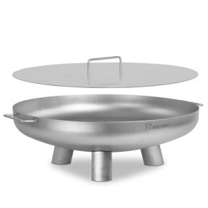 Brasero en acier inoxydable ø 70 cm avec couvercle Argent avec 3 pieds et 2 poignées - Bbq-toro