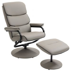Homcom Fauteuil relax avec pouf dossier inclinable polyuréthane gris
