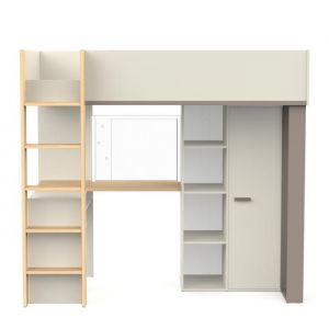 Calicosy Lit mezzanine avec bureau et armoire H183 cm - camillia