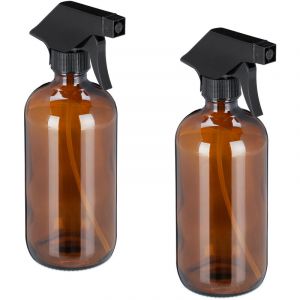 Image de Relaxdays Pulvérisateur en verre, lot de 2, 500 ml, rechargeable, vaporisateur vide, brumisateur, spray, flacon, marron