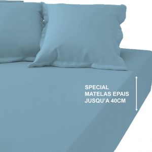 Image de Drap-housse grand bonnet XL Coton Tertio - Bleu lagon