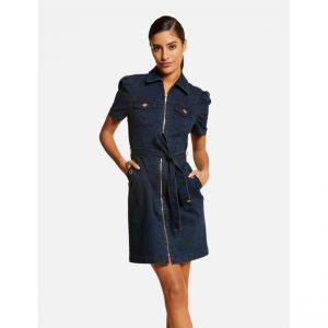 Morgan Robe droite zipp&eacute;e ceintur&eacute;e en jean jean brut femme - Taille 44