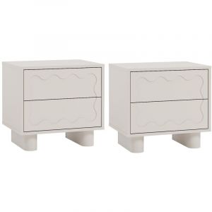 Lot de 2 tables de chevet &ndash; 2 tiroirs &ndash; MDF &ndash; Beige &ndash; ANEZA