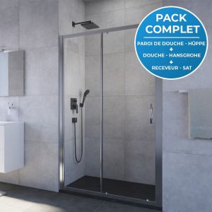 Image de H&Uuml;PPE Pack douche : Porte coulissante 120cm + Set de douche tout en 1 + Receveur 120x80cm Noir
